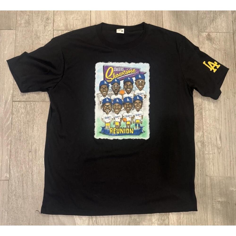 La Dodgers Lakers Showtime Reunion Promo T-Shirt Mens Xl Sga Magic Kareem Black